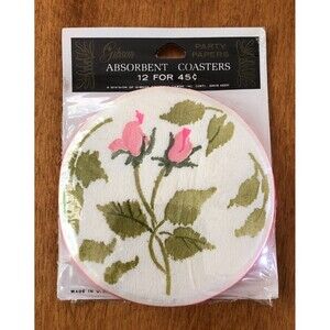 NEW VINTAG Gibson Set of 12 Paper Coasters Floral Round Absorbent Party